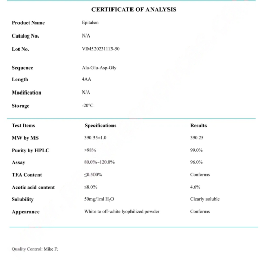 COA Epithalon (Epitalon) 50mg